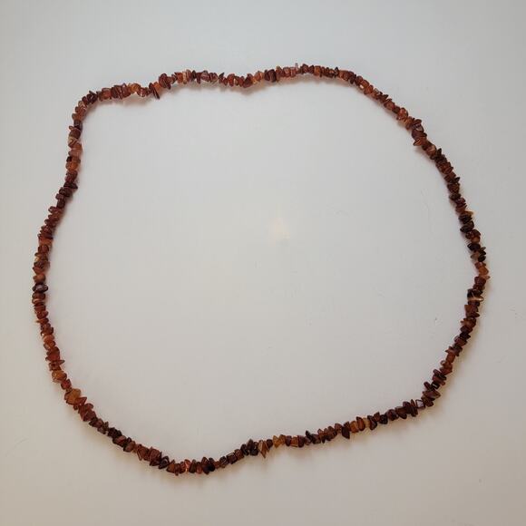 Vintage Carnelian Chip Bead Necklace 36 Inch Natural Red Brown Gemstone Strand - Picture 2 of 10